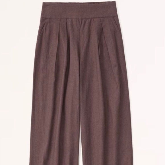 NWT Abercrombie&Fitch 53% Linen Pleated Wide Leg Pants Chocolote Brown Sz M - Picture 2 of 16